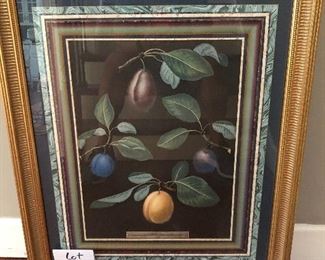 Lot 9110. Pair of fruit prints by designer, John Richard.  Beautifully framed.	26" W x 31" T. 