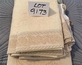 Lot 9173.  $225.00. Palais Royal, Yves Delorme - Paris.  Queen size Matelassé cover, 2 pair euro shams, and a bedskirt.