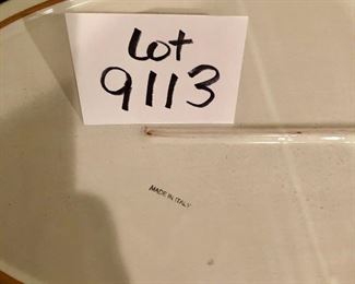 Lot 9113.  $95.00. Here is a beautiful hand-painted platter from Italy, with a gorgeous fruit pattern and muted blue rim.  24" x 15"