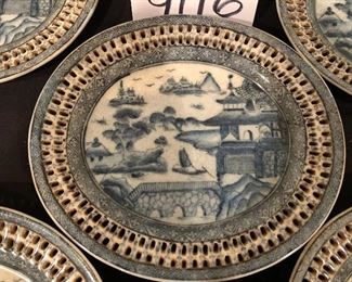Lot 9116. $100.00  6 pierced-edge oval plates from Toms-Price all with an Asian countryside scene.  These plates are great for decoration and one has been repaired.	9" x 8"   Owner paid $39 each for these plates.
