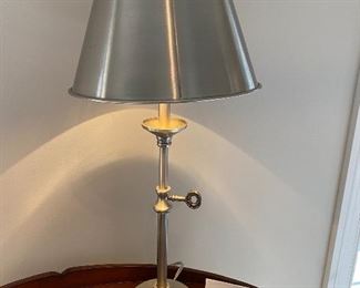 Lot. 9170.  $60.00 Pottery Barn silver tone desk lamp with tin shade.  22" T on a 5.5" base