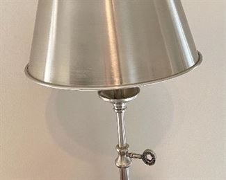 Lot. 9170.  $60.00 Pottery Barn silver tone desk lamp with tin shade.  22" T on a 5.5" base