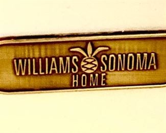 Lot 9169. $225.00 Williams Sonoma Home cream and wood finish 3 drawer oval shaped desk.  The desk comes with an oval bench upholstered in striped fabric.  Unusual and so feminine.  