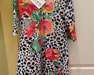 Lot 9155.  $48.00 Whimsy Rose colorful print, V-neck dress.  Size Lg. Made in USA. So Cute!