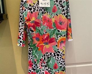 Lot 9155.  $48.00 Whimsy Rose colorful print, V-neck dress.  Size Lg. Made in USA. So Cute!