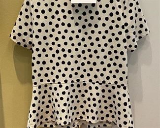 Lot 9156.  $28.00 Talbots blouse, white with black polka dot, cute front tie.  Size Large	