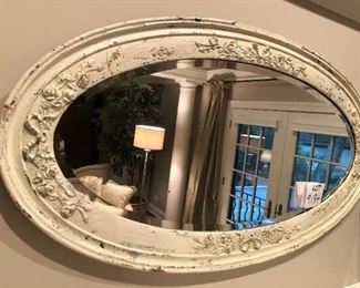 Lot 9184.  $65.00. Great, oval shabby chic white mirror.  Can be hung vertically or horizontally.