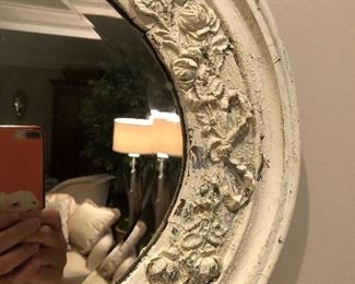 Lot 9184.  $65.00. Great, oval shabby chic white mirror.  Can be hung vertically or horizontally.