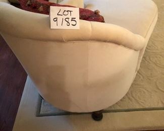 Lot 9185.  $675.00 Vanguard, Beige, velveteen chaise lounge.  In wonderful condition, it begs for an afternoon of book reading.  Includes a cranberry colored pillow..