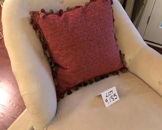 Lot 9185.  $675.00 Vanguard, Beige, velveteen chaise lounge.  In wonderful condition, it begs for an afternoon of book reading.  Includes a cranberry colored pillow..