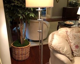Lot 9189.  $150.00  Pier 1 floor lamp, burnished metal	64" H x 15" Diam x 11" base.  
