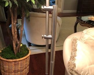 Lot 9189.  $150.00  Pier 1 floor lamp, burnished metal	64" H x 15" Diam x 11" base