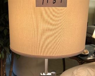 Lot 9189.  $150.00  Pier 1 floor lamp, burnished metal	64" H x 15" Diam x 11" baseLot 9189.  $150.00  Pier 1 floor lamp, burnished metal	64" H x 15" Diam x 11" base