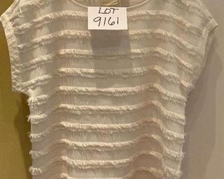 Lot 9161.  $22.00.  Maeve from Anthropologie, cute, cap sleeve top with white on white, fringed detailing.