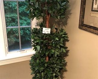 Lot 9190A&B. $130.00 each Tall decorative faux ficus tree, we have 2 of them.  Each tree is in a metal pot, and is approximately 6' tall and 24" wide.  Since these are large decorative pieces, we are selling them separately.