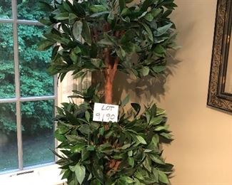 Lot 9190A&B. $130.00 each Tall decorative faux ficus tree, we have 2 of them.  Each tree is in a metal pot, and is approximately 6' tall and 24" wide.  Since these are large decorative pieces, we are selling them separately.