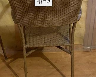 Lot 9193.  $120/set of 4  This set of 4 outdoor wicker chairs is unbranded, but of very good quality.  The outdoor wicker is tightly woven, shows no signs of wear and presents beautifully in a muted shade of taupe.	each chair: 22" W x 21" D x 35" H at the back
