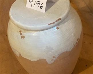 Lot 9196. $75.00 Beautiful Pottery Drum Table with cream colored drip glaze.  Great as an accent piece, with a plant on top or as a side table near a chair.  Love this piece!	15"Di x 17