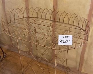 Lot 9201. $135.00 Another plant stand, but this is a vintage gem.  The large top tray can accommodate multiple potted plants and the spacious lower shelf can do double duty with more plants or garden accessories.  Might also be cute as a bar stand in a sunroom or patio.  Cute, nostalgic and in great shape.