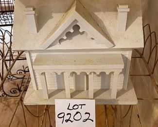 Lot 9202. $145.00 This lamp with a house base is doubly functional since the rooftop lifts and has storage for remotes!	26.5" T on a 13" x 6" base. Shade is 19" x 9"