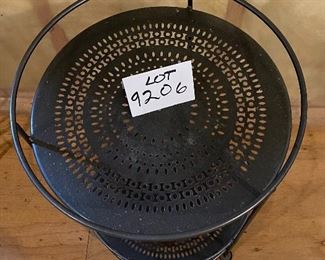 Lot 9206.  $75.00 Round Double Decker plant stand or Bar Cart, with two perforated shelves.	Excellent Condition. D x 24" T