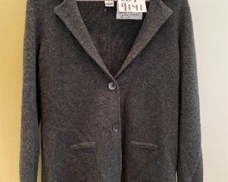 Lot 9141. $90.00.  Lovely V-Neck, Collared Cardigan Sweater by Magaschoni Cashmere in 100% gray Cashmere.  Dry Clean, 2-Button Closure, Size Large.  Retails for $298 at Neiman Marcus.  Perfect condition!