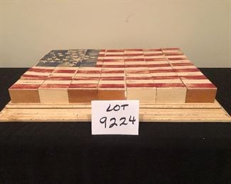 Lot 9224.  $40.00.  Cute wooden block flag puzzle in a wood tray.  Measures 22"L x 16.5"W.