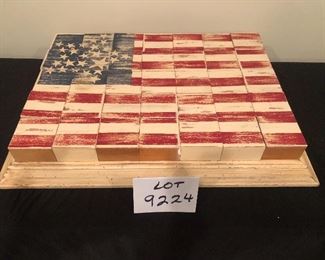 Lot 9224.  $40.00.  Cute wooden block flag puzzle in a wood tray.  Measures 22"L x 16.5"W.