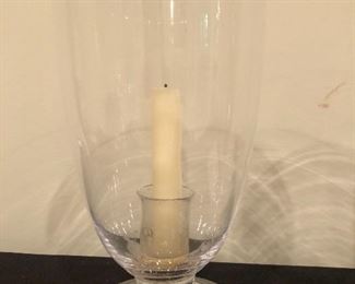 Lot 9223.  $50.00.  A pair of glass hurricane lamps 11" H x 6" W.