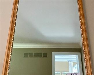 Lot 9166.  $150.00 Wood framed mirror with shell top, white wash accents.	28.5" W x 41 " H. Gorgeous!