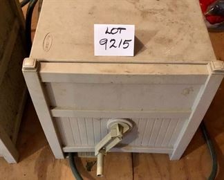 Lot 9215.  $30.00 Suncast hose reel in tan with 50' hose.	20" square