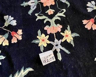  Lot 9208.  $225.00  Navy/Tan Sun Room rug with over all floral design, great for indoor/outdoor use. 8' x 10'
