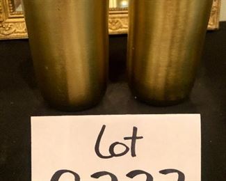 Lot 9232.  $60.00.  Pottery Barn candles in a brass holder (4.5"H x 3"W) and a gold bevelled mirror (15"H x 21W).