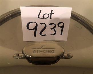 Lot 9239.  $150.00.  All-Clad 4 Qt. sauté pan with lid.  Some of the best cookware on the market - I like this pan size because you can make more than you might need and freeze or eat the leftovers for lunch.  Most sauteé pans are smaller.  