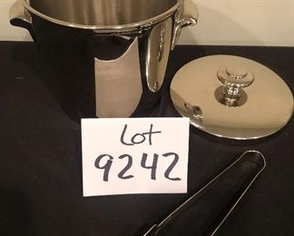 Lot 9242.  $45.00.  Pottery Barn Stainless steel ice bucket with tongs (6"H x 6"W) and a springform pan.  Why this pairing?  We have no excuse  haha!!