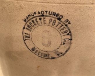 Lot 9248.  $50.00.  Buckeye Pottery Co., Macomb, IL - Crock #6 - has small crack near top of crock. (1" Diam14"T)