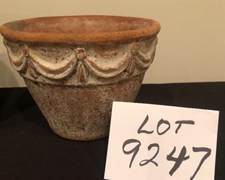 Lot 9247. $25.00. Two Hand Made Terra cotta flower pots(8" x*") 