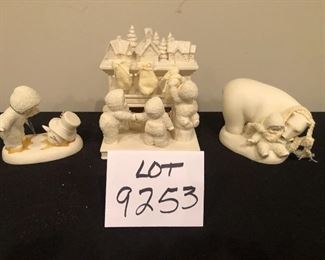 Lot 9253.  $94.00.  Dept 56 lot of 3 Snowbabies figurines: "Has Santa been here yet?" music box; "See You Next Year" and "Snuggle Up".