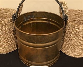 Lot 9257.  $59.00 all.  Copper bucket/planter (12.5"D x 10"T), plus 2 woven baskets with handles. (11"dia x 10" T).