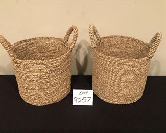 Lot 9257.  $59.00 all.  Copper bucket/planter (12.5"D x 10"T), plus 2 woven baskets with handles. (11"dia x 10" T).