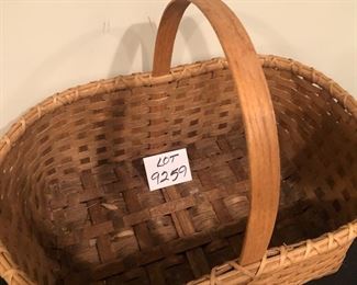 Lot 9259.  $42.00.  Handled basket (16"L x 9.5" W x 6"H) and a handled basket (27"L x 17"W x 10"H).  A terrific picnic basket, flower or vegetable gathering basket from the garden, catch-all basket for the stairs, and a hundred other uses - plus it's very attractive!