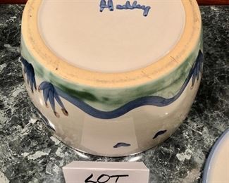 Lot 9260.  $85.00.  MA Hadley covered  6 qt. pot/casserole in the 'Cow & Pig" pattern - Please be advised, Hadley fans, we have lots of lots of M.A. Hadley items here and would be delighted to combine the lots for further discounts.  Keep checkin' them out!