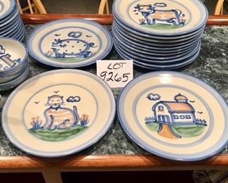 Lot 9265.  $395.00.  A beautiful set of MA Hadley dinnerware with extra dinner plates.  Set includes 14 -11" dinner plates; 11 - 8" salad plates, 8 - cup & saucer sets, 8 - 6.5" bowls and 3 small 5" bowls.  Take a look at the lovely photos , this is a very nice set of Hadley dinnerware.  Please be advised, Hadley fans, we have lots of lots of M.A. Hadley items here and would be delighted to combine the lots for further discounts.  Keep checkin' them out!