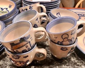 Lot 9265.  $395.00.  A beautiful set of MA Hadley dinnerware with extra dinner plates.  Set includes 14 -11" dinner plates; 11 - 8" salad plates, 8 - cup & saucer sets, 8 - 6.5" bowls and 3 small 5" bowls.  Take a look at the lovely photos , this is a very nice set of Hadley dinnerware.  Please be advised, Hadley fans, we have lots of lots of M.A. Hadley items here and would be delighted to combine the lots for further discounts.  Keep checkin' them out!