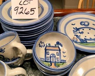 Lot 9265.  $395.00.  A beautiful set of MA Hadley dinnerware with extra dinner plates.  Set includes 14 -11" dinner plates; 11 - 8" salad plates, 8 - cup & saucer sets, 8 - 6.5" bowls and 3 small 5" bowls.  Take a look at the lovely photos , this is a very nice set of Hadley dinnerware.  Please be advised, Hadley fans, we have lots of lots of M.A. Hadley items here and would be delighted to combine the lots for further discounts.  Keep checkin' them out!