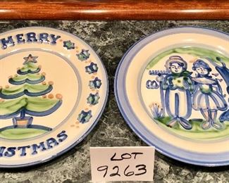 Lot 9263.   $68.00.  2 Platters from MA Hadley pottery both are 12" diameter one is "Merry Christmas" and the other, a Hadley styled "American Gothic".  Please be advised, Hadley fans, we have lots of lots of M.A. Hadley items here and would be delighted to combine the lots for further discounts.  Keep checkin' them out!