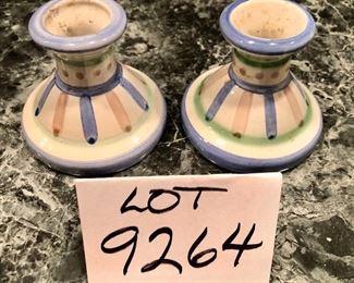 Lot 9264.  $53.00.  2 MA Hadley candlesticks, a creamer and sugar set and a teapot that has a repaired spout.  (see pictures).    Please be advised, Hadley fans, we have lots of lots of M.A. Hadley items here and would be delighted to combine the lots for further discounts.  Keep checkin' them out!