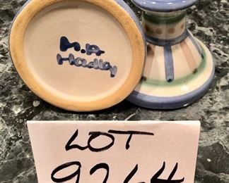 Lot 9264.  $53.00.  2 MA Hadley candlesticks, a creamer and sugar set and a teapot that has a repaired spout.  (see pictures).    Please be advised, Hadley fans, we have lots of lots of M.A. Hadley items here and would be delighted to combine the lots for further discounts.  Keep checkin' them out!