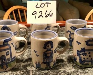 Lot 9266.  $48.00.  6 small mugs by MA Hadley with "The End" in the bottom of each mug,   Please be advised, Hadley fans, we have lots of lots of M.A. Hadley items here and would be delighted to combine the lots for further discounts.  Keep checkin' them out!