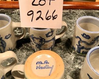 Lot 9266.  $48.00.  6 small mugs by MA Hadley with "The End" in the bottom of each mug,   Please be advised, Hadley fans, we have lots of lots of M.A. Hadley items here and would be delighted to combine the lots for further discounts.  Keep checkin' them out!